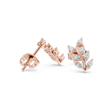 14K Solid Gold Lab Diamond Leaf Drop Earrings, Rose Gold, view 1