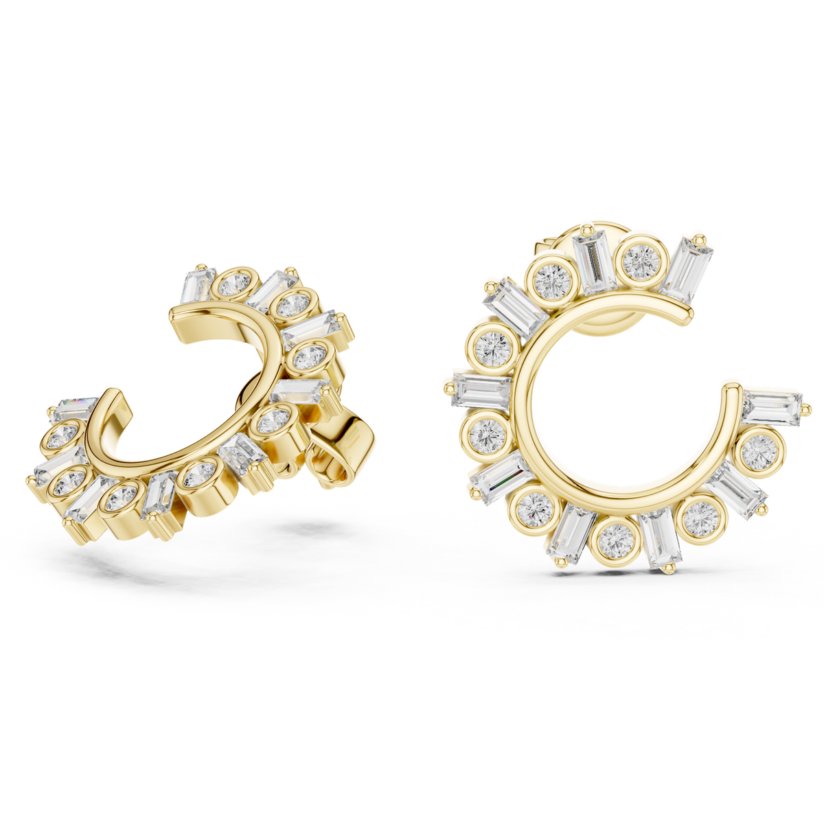 14K Solid Gold Lab Diamond Hoop Earrings, Yellow Gold, view 1