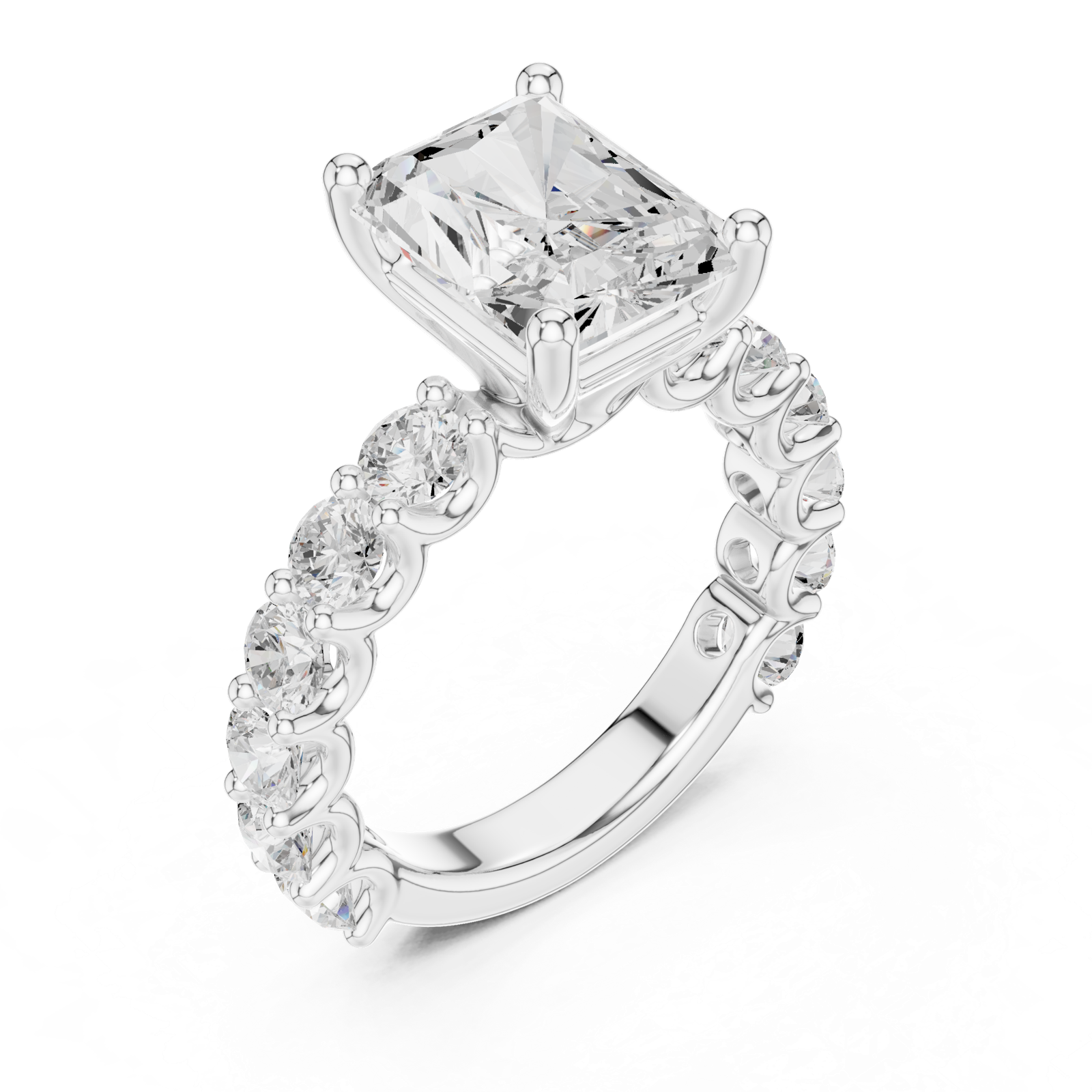Gold Ring DDLR-087, Radiant center stone, White Gold, view 2