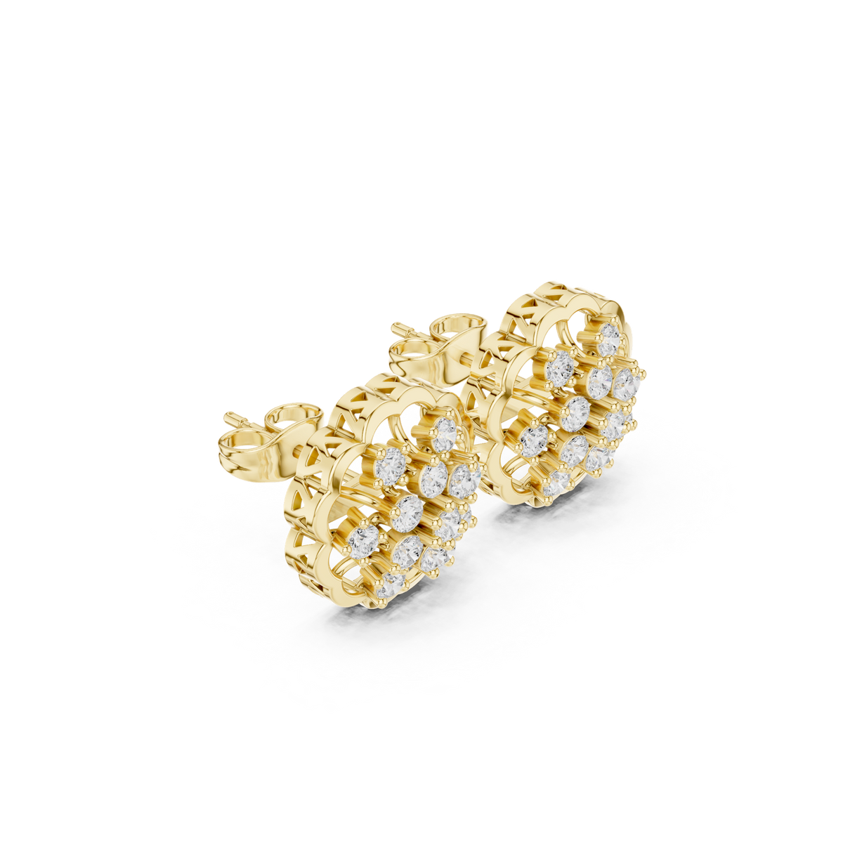 14K Solid Gold Lab Diamond Flower Halo Earrings, Yellow Gold, view 1