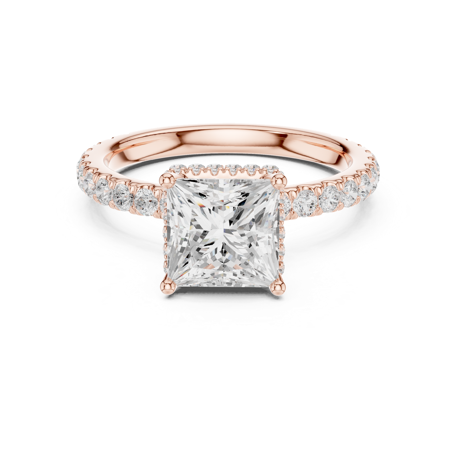 Gold Ring DDLR-165, Princess center stone, Rose Gold, view 4