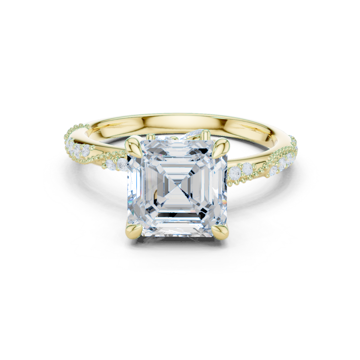 Gold Ring, Asscher center stone, Yellow Gold
