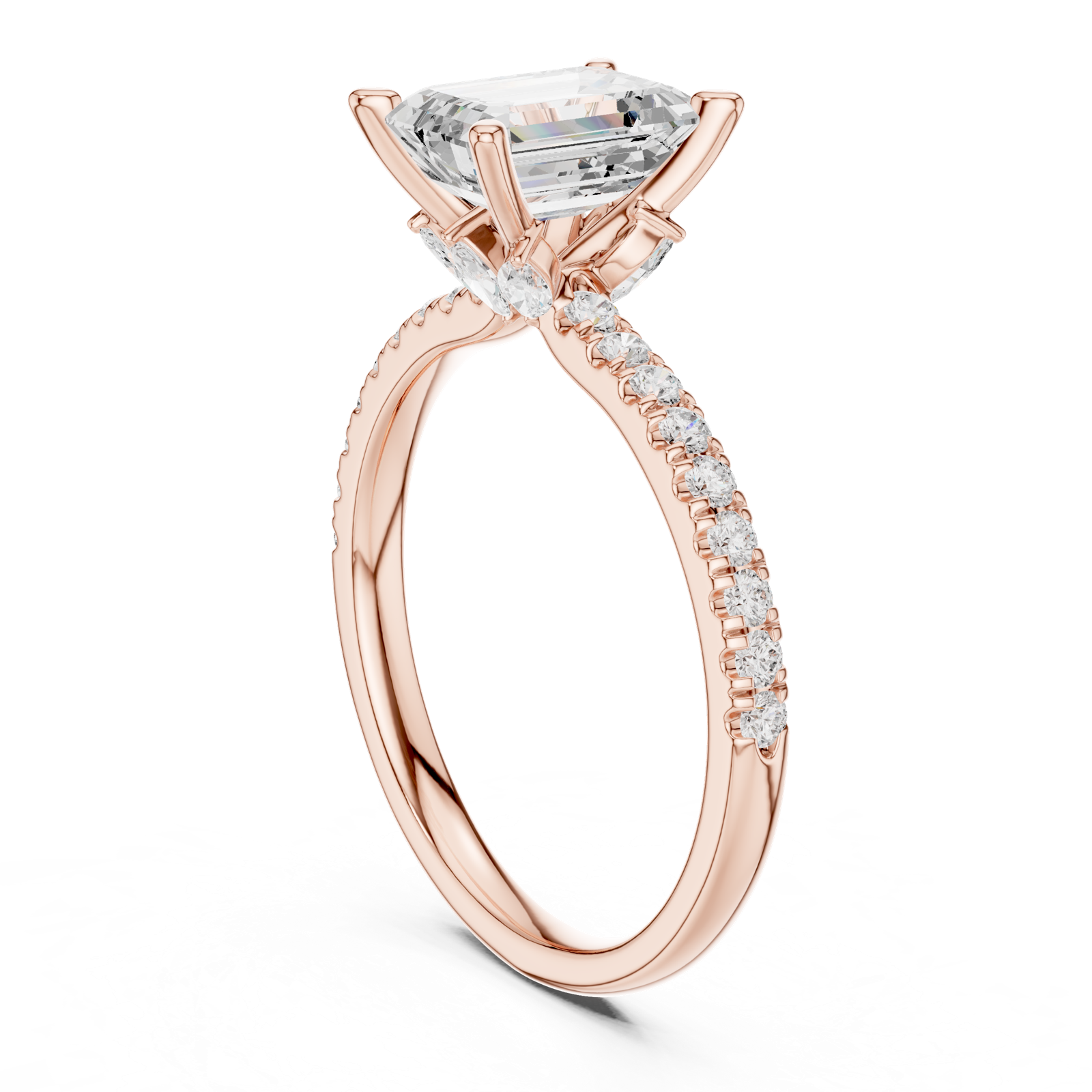 Gold Ring, Emerald center stone, Rose Gold, view 1