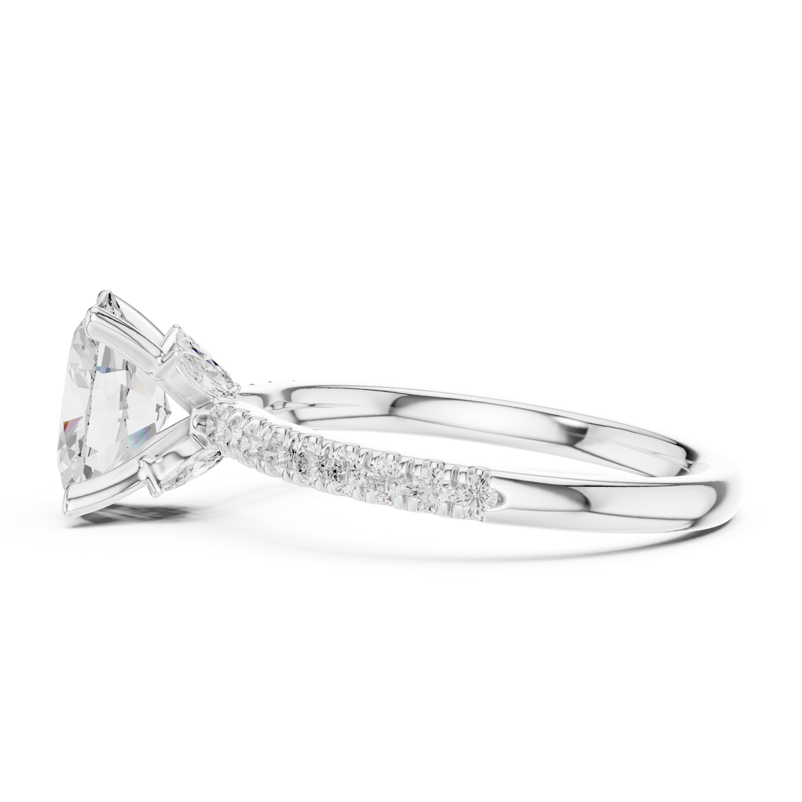 Gold Ring DDLR-256, Oval center stone, White Gold, view 3