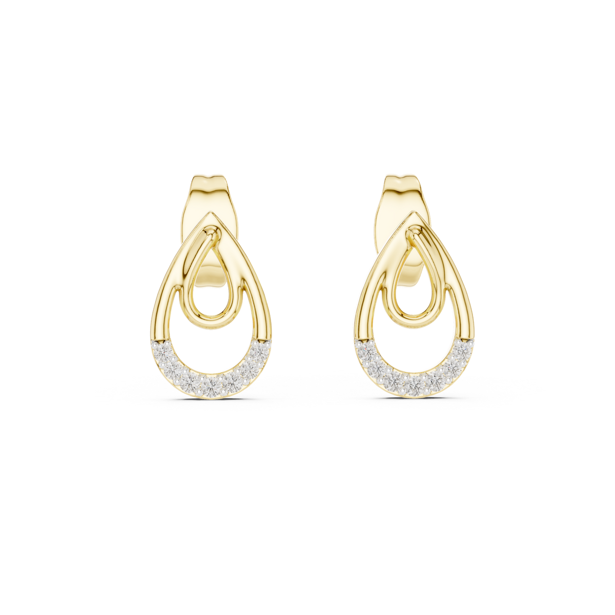 14K Solid Gold Lab Diamond Cluster Earrings, Yellow Gold
