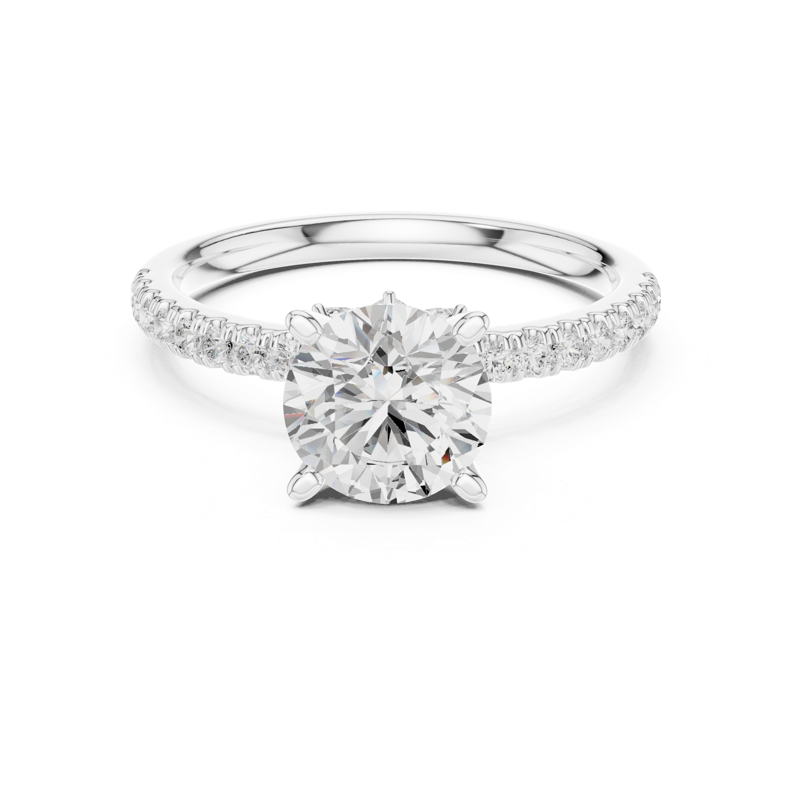 Gold Ring DDLR-256, Round center stone, White Gold, view 4