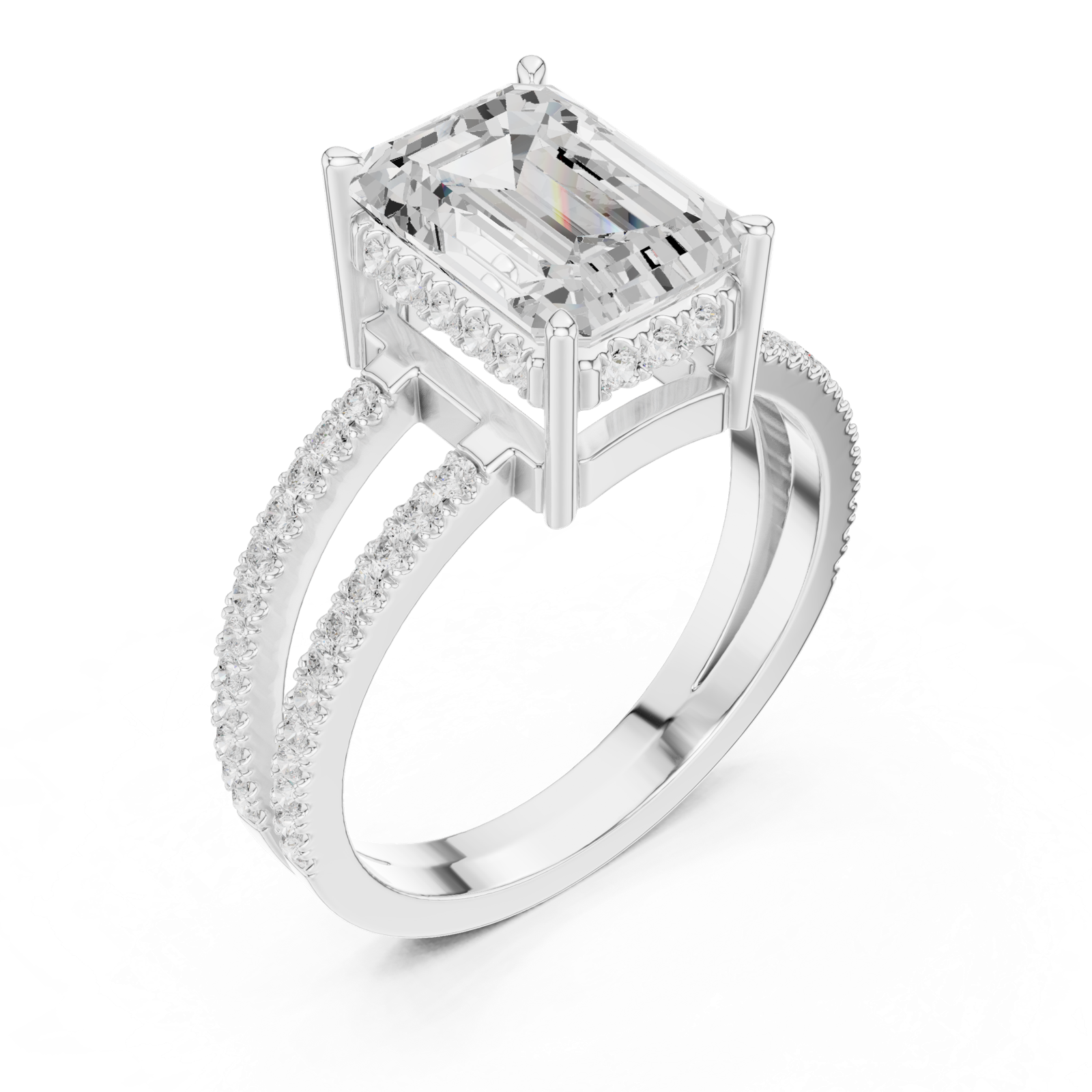 Gold Jewelry L36-13, Emerald center stone, White Gold, view 2