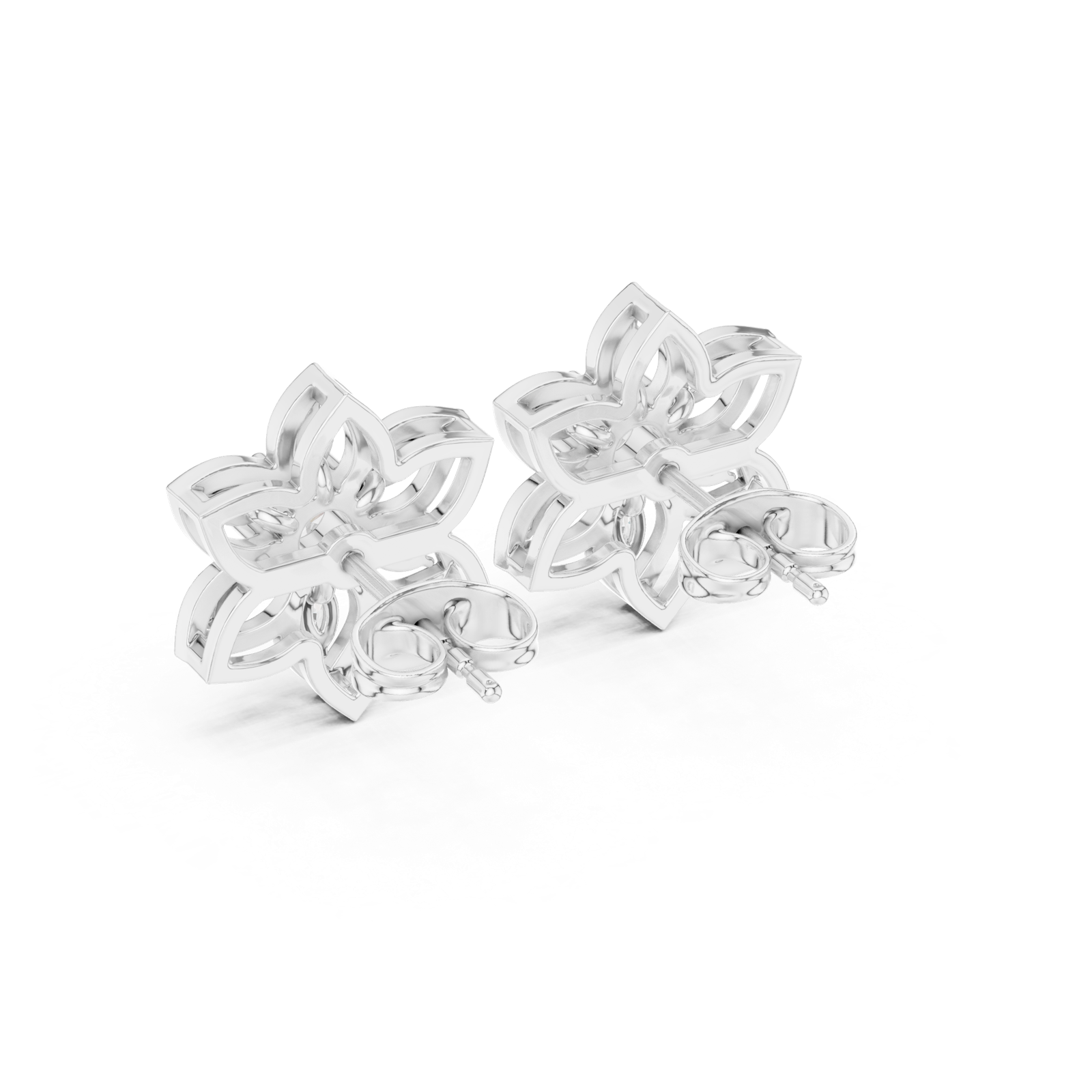 14K Solid Gold Lab Diamond Flower Cluster Earrings, White Gold, view 3