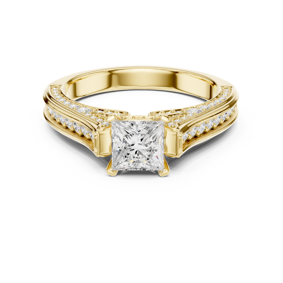 14K Solid Gold Lab Diamond Solitaire Ring, Yellow Gold