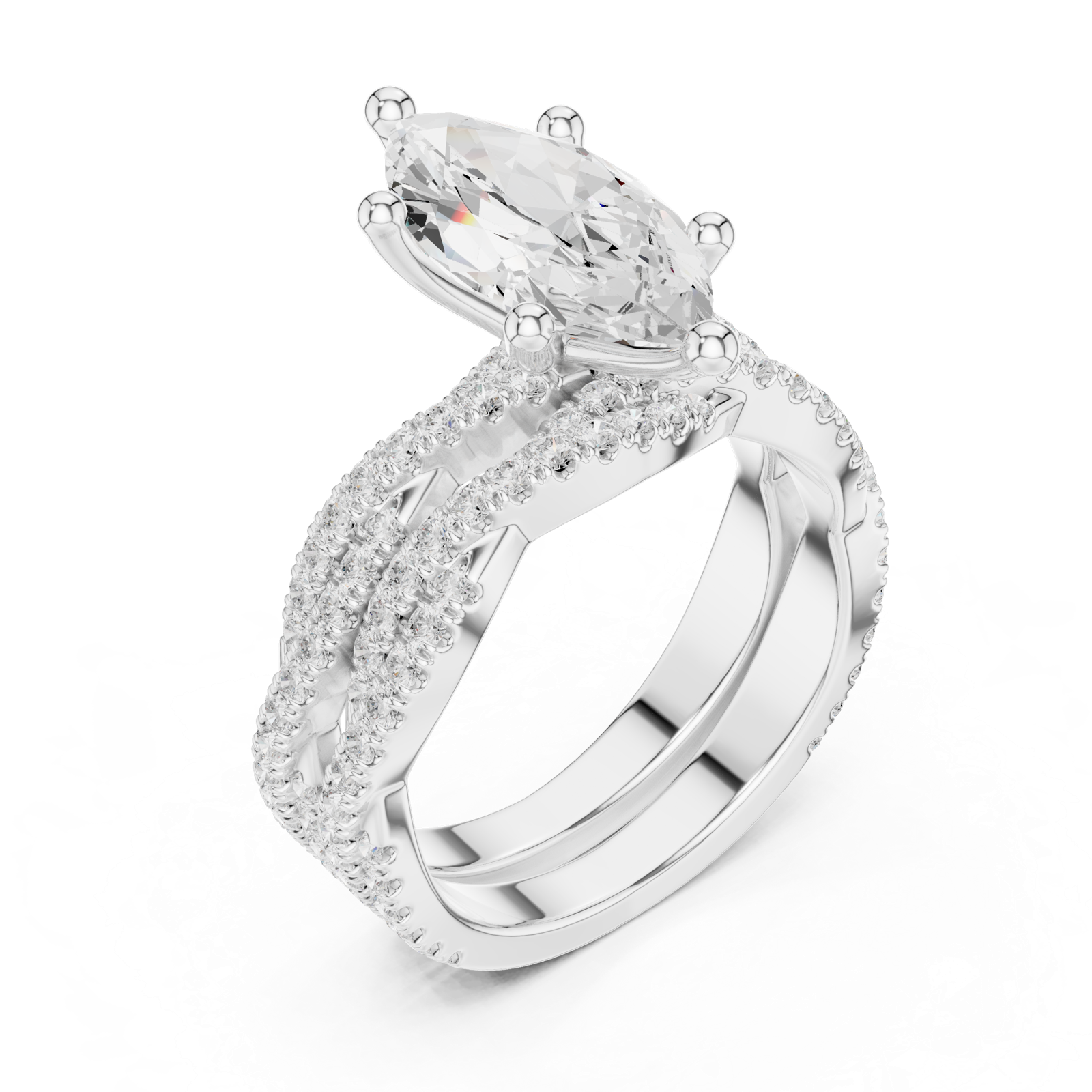 Gold Ring DDLR-300, Marquise center stone, White Gold, view 2
