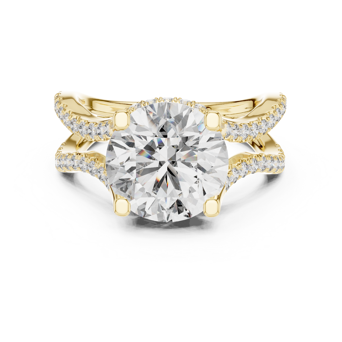 14K Solid Gold Lab Diamond Crossover Ring, Yellow Gold