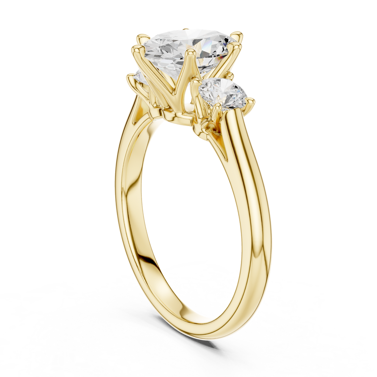 14K Solid Gold Lab Diamond Three-Stone Ring, Yellow Gold, view 1