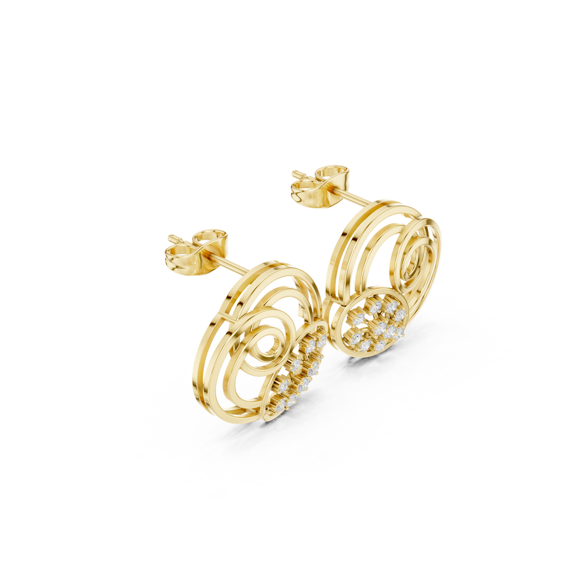 14K Solid Gold Lab Diamond Cluster Earrings, Yellow Gold, view 1