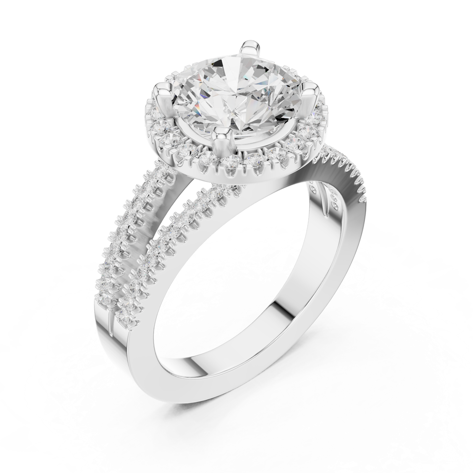 Gold Ring DDLR-350, Round center stone, White Gold, view 2