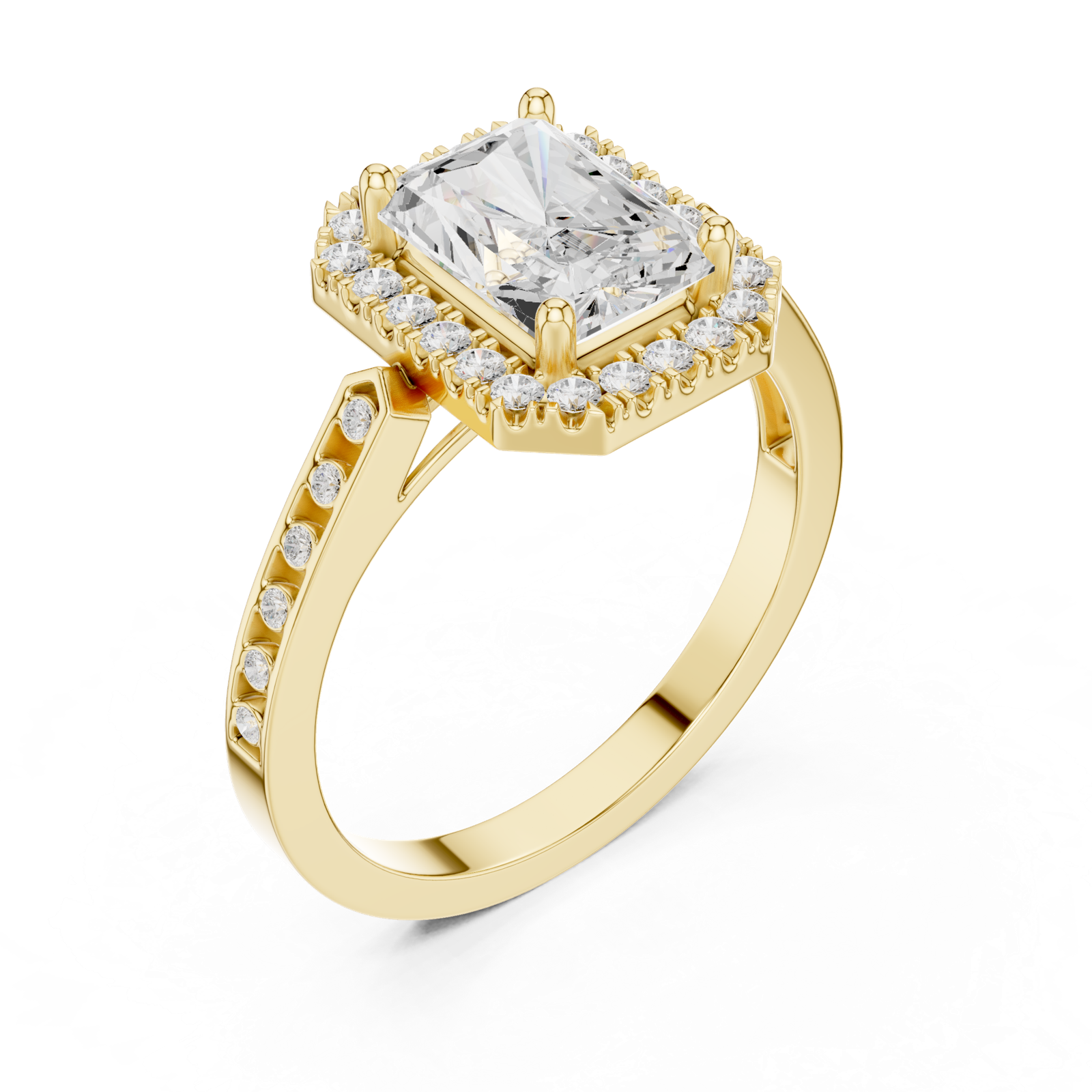 Gold Ring DDLR-349, Radiant center stone, Yellow Gold, view 2