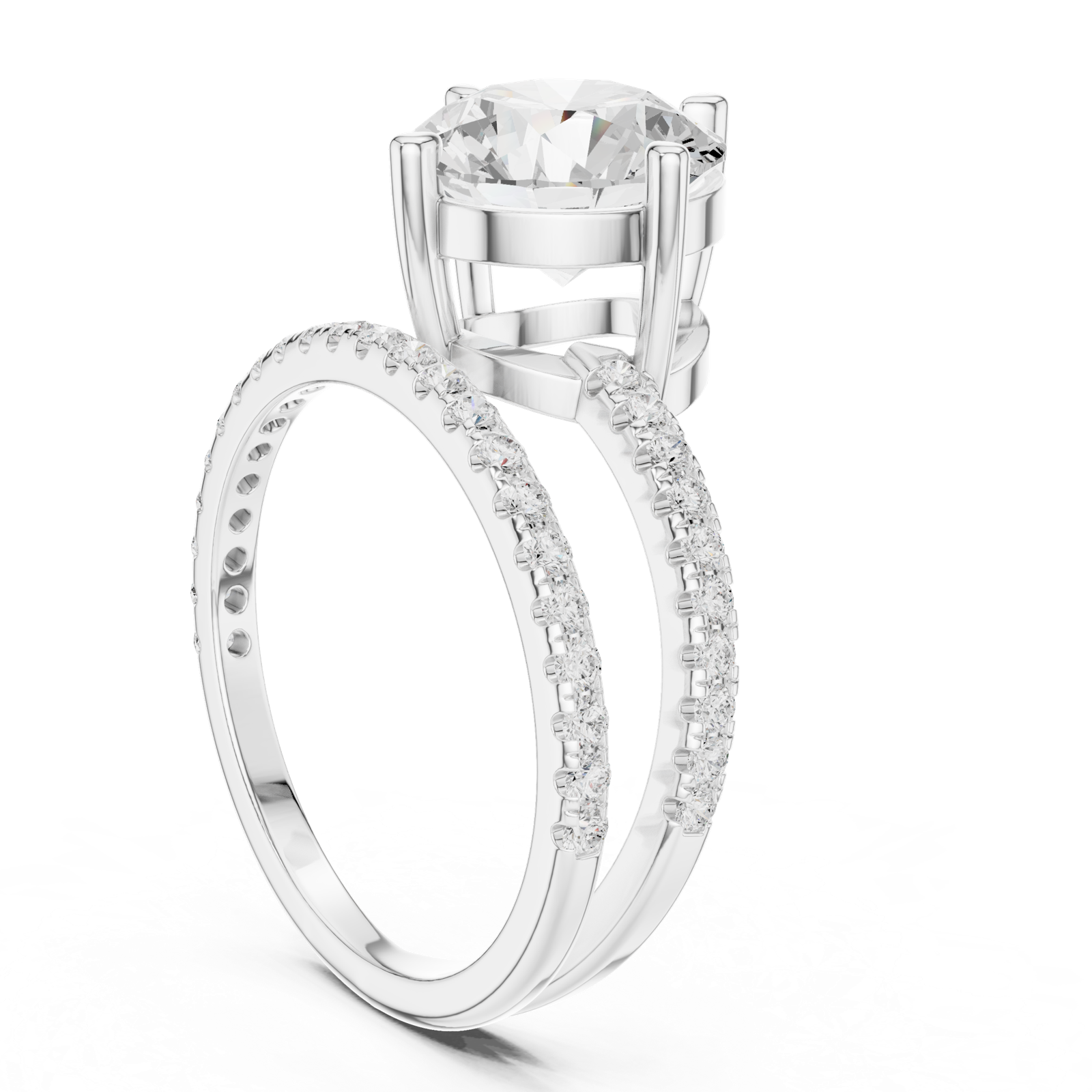Gold Jewelry L35-39, Round center stone, White Gold, view 1