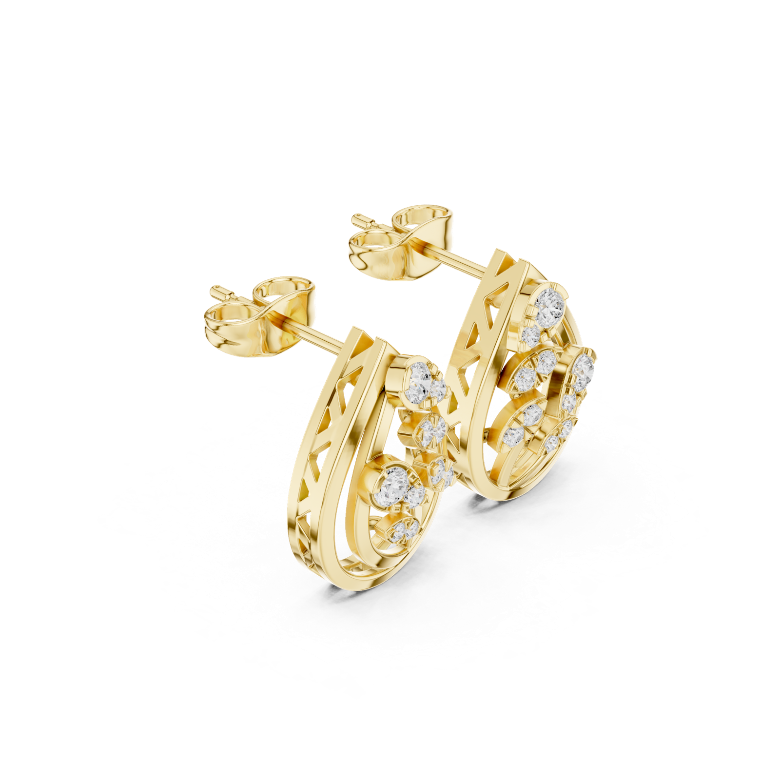 14K Solid Gold Lab Diamond Cluster Earrings, Yellow Gold, view 1