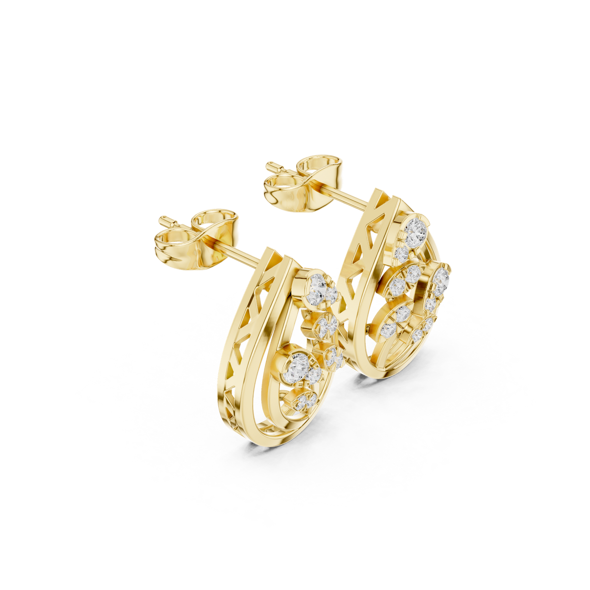 14K Solid Gold Lab Diamond Cluster Earrings, Yellow Gold, view 1