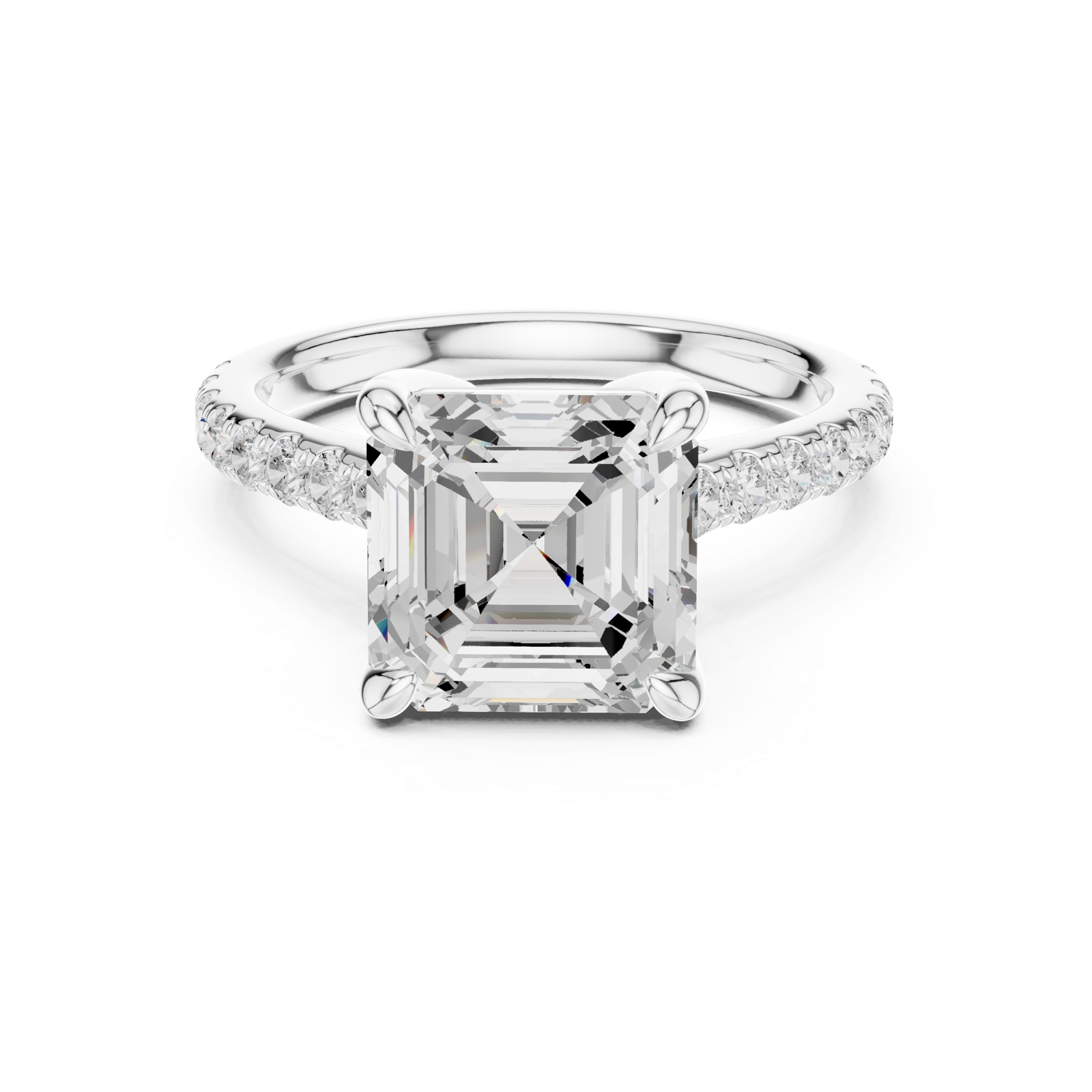Gold Ring, Asscher center stone, White Gold, view 4
