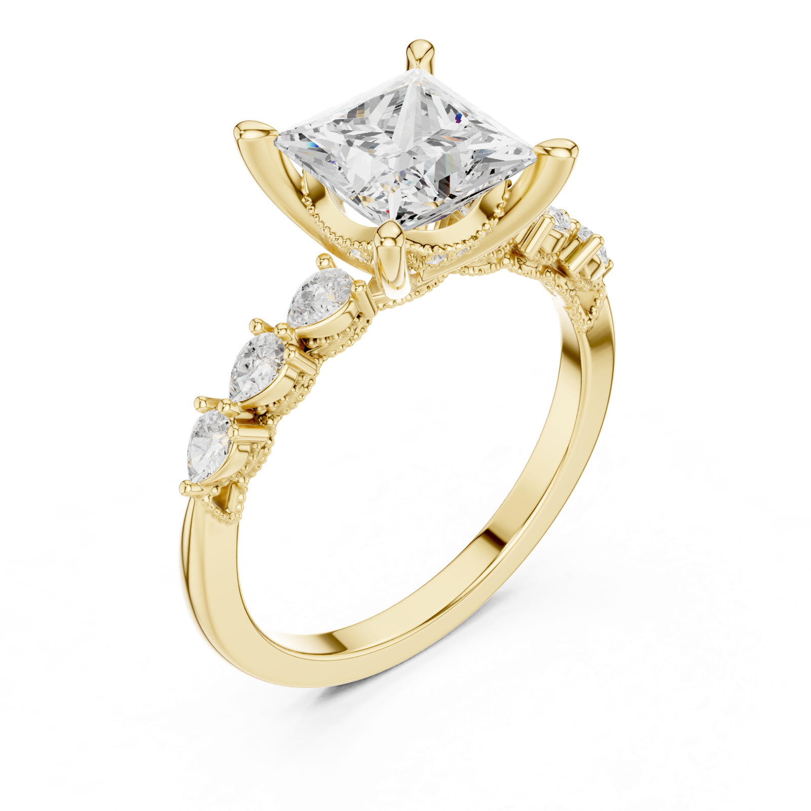 Gold Ring DDLR-168, Princess center stone, Yellow Gold, view 2