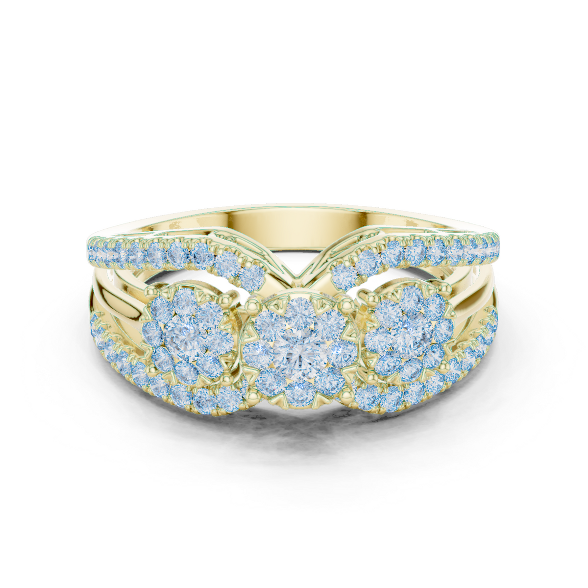 14K Solid Gold Lab Diamond Three-Stone Ring, Yellow Gold