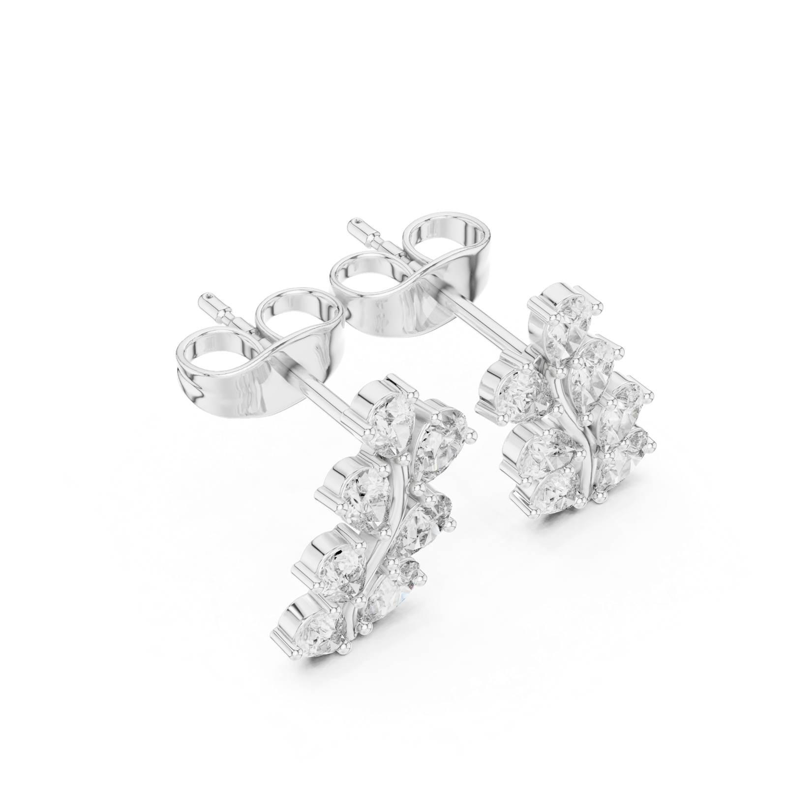 14K Solid Gold Lab Diamond Leaf Cluster Earrings, White Gold, view 2
