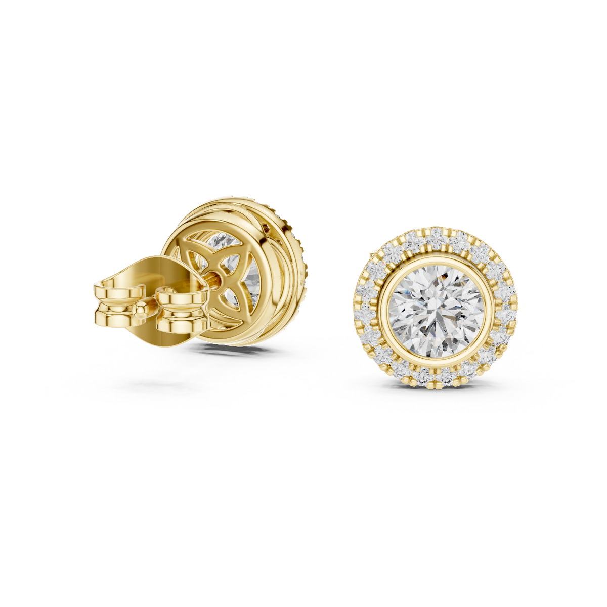 14K Solid Gold Lab Diamond Halo Earrings, Yellow Gold, view 1