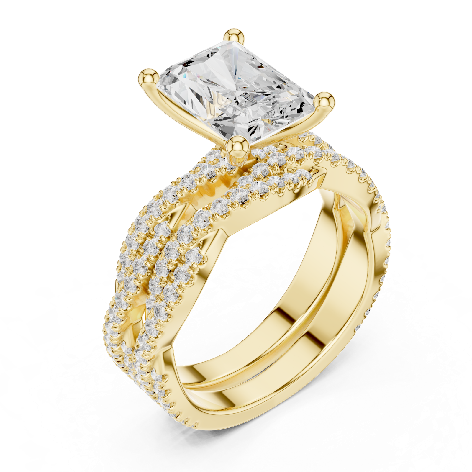 Gold Ring DDLR-300, Radiant center stone, Yellow Gold, view 2