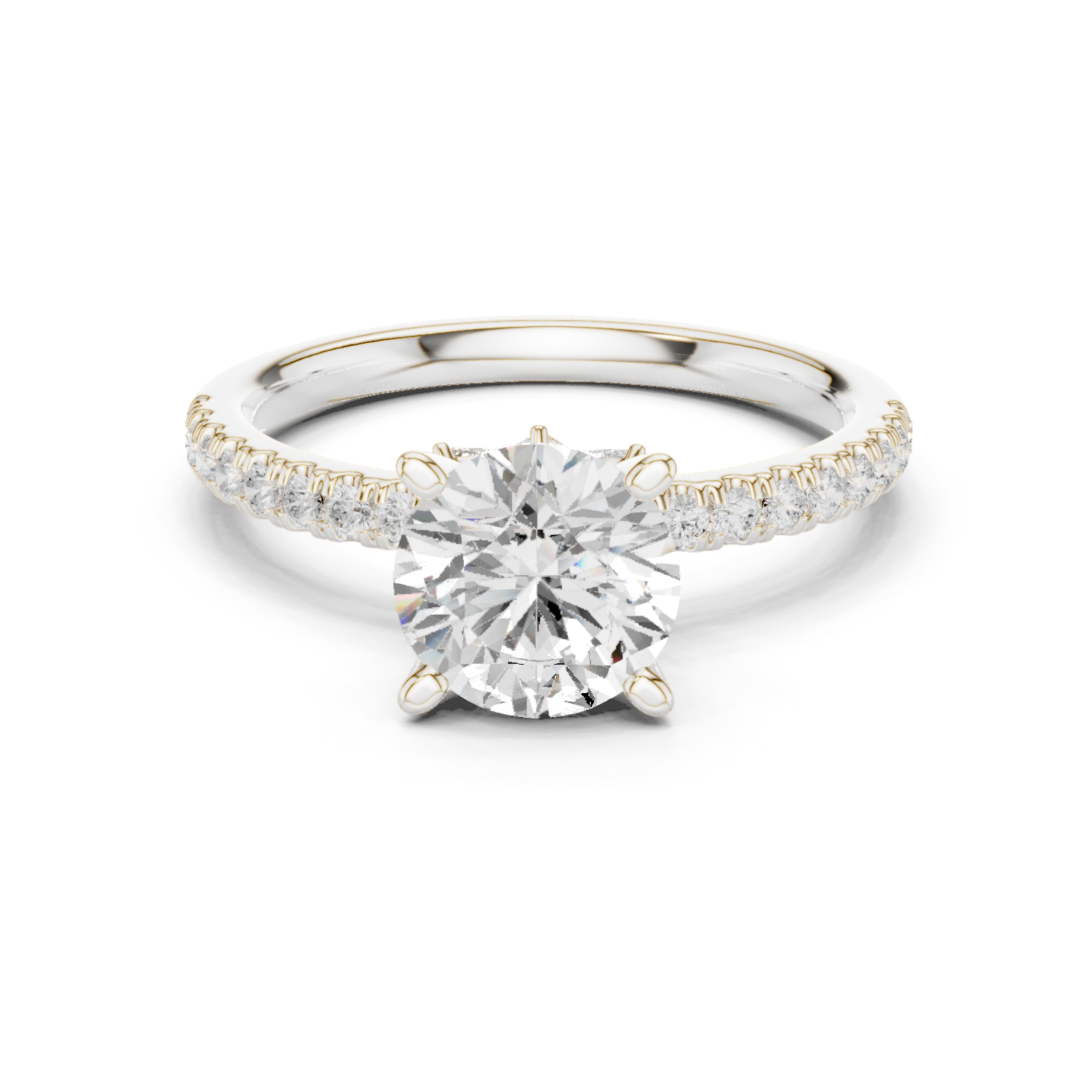 Gold Ring DDLR-256, Round center stone, White Gold