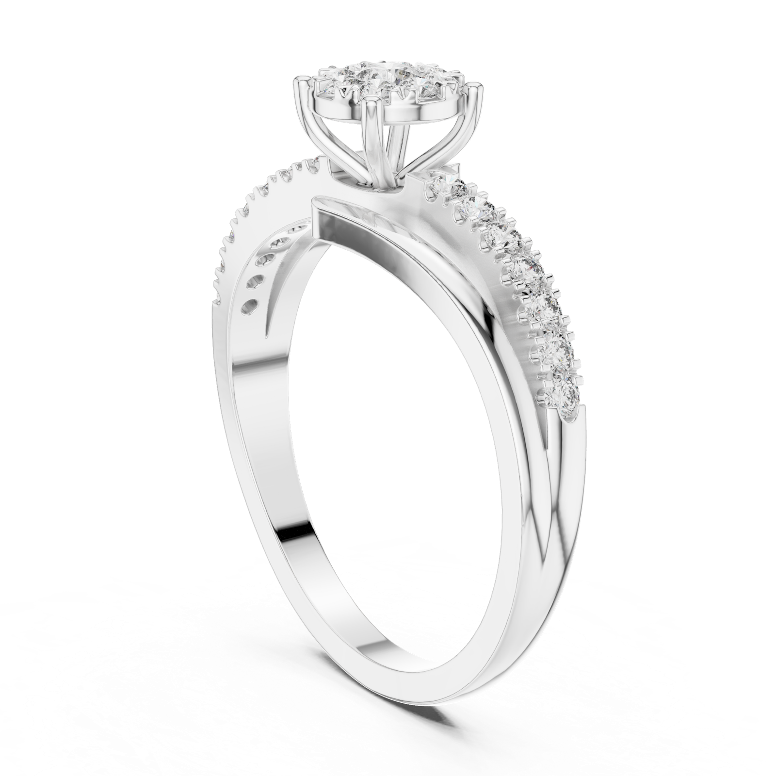 14K Solid Gold Lab Diamond Crossover Ring, White Gold, view 1