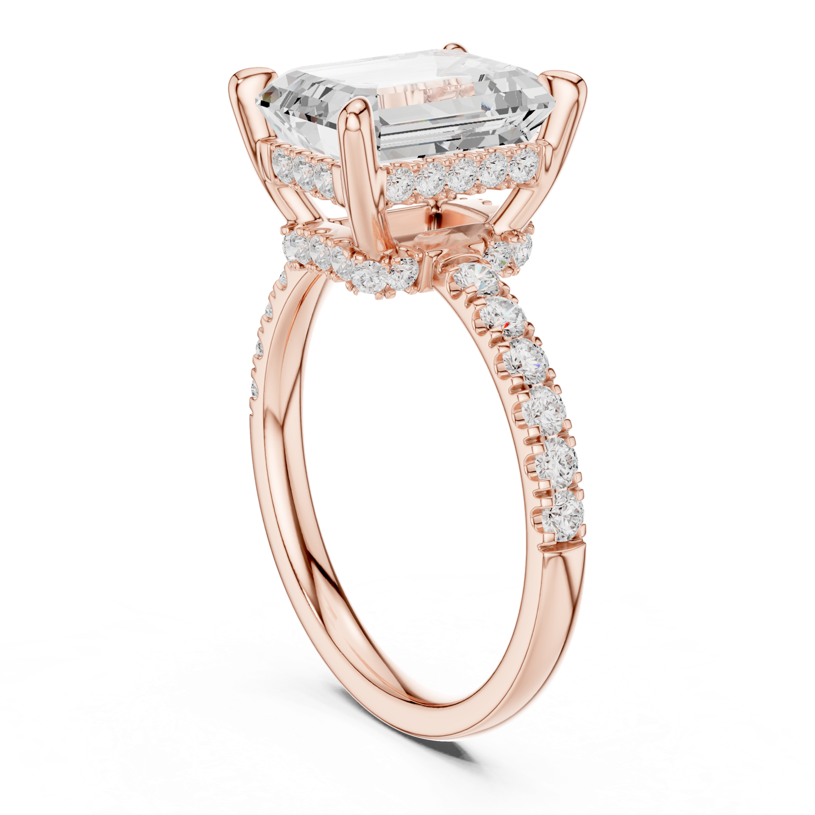 Gold Ring, Emerald center stone, Rose Gold, view 1