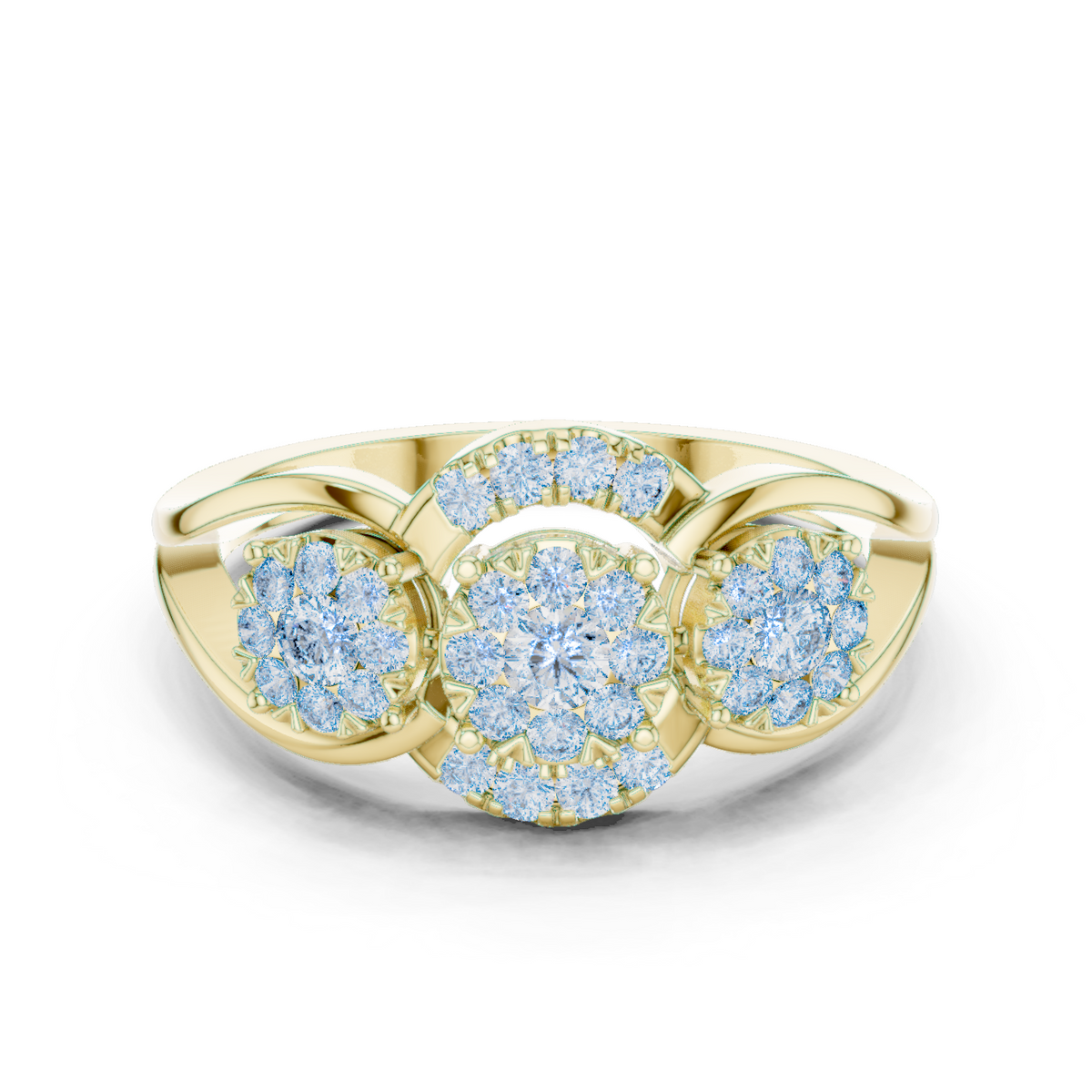14K Solid Gold Lab Diamond Three-Stone Ring, Yellow Gold
