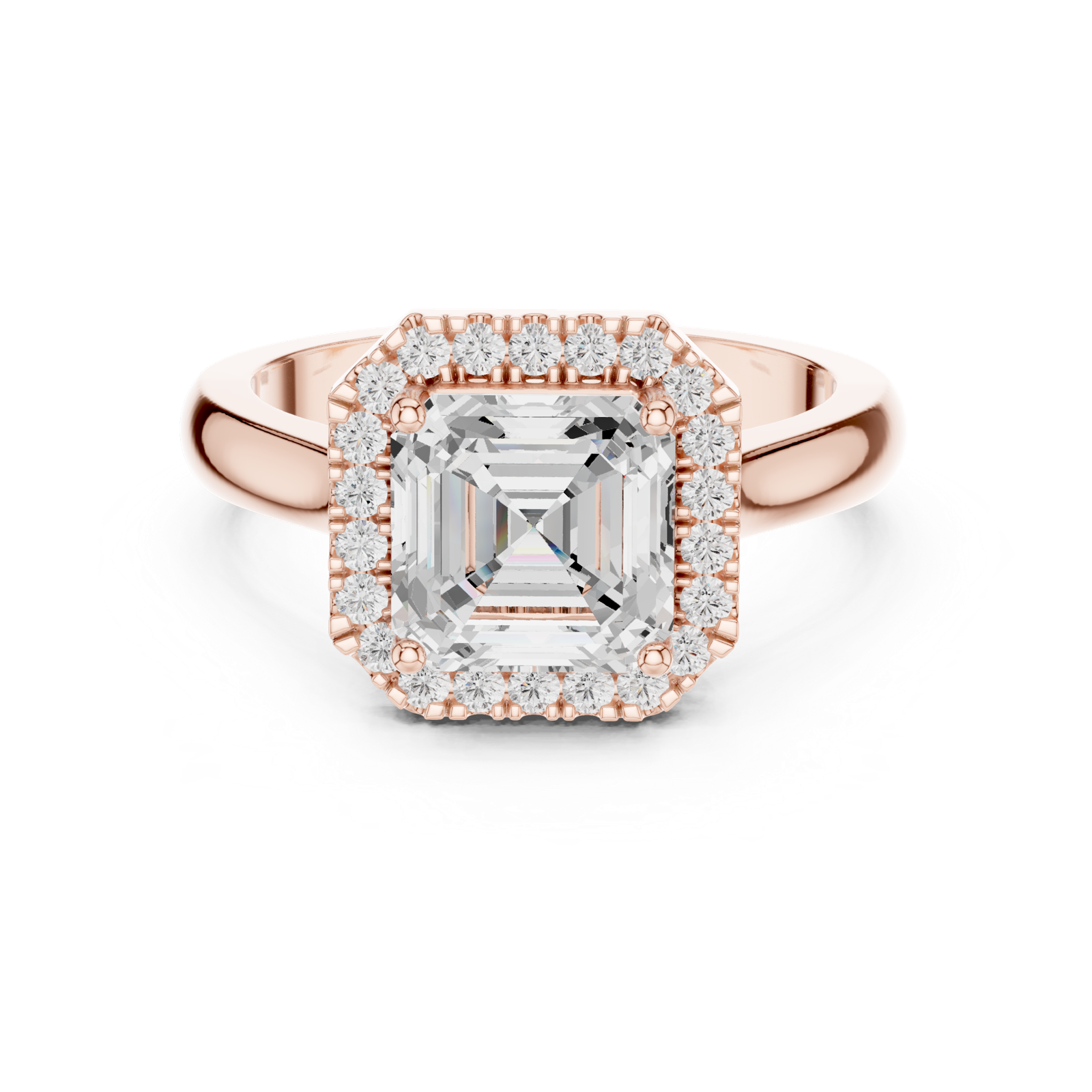 Gold Ring, Asscher center stone, Rose Gold, view 4