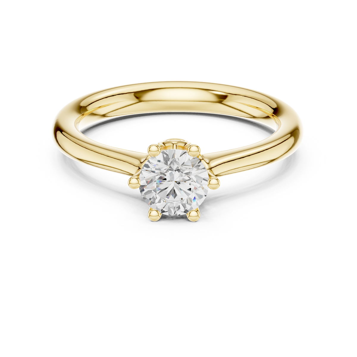 14K Solid Gold Lab Diamond Solitaire Ring, Yellow Gold