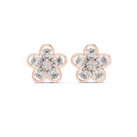 14K Solid Gold Lab Diamond Flower Cluster Earrings, Rose Gold