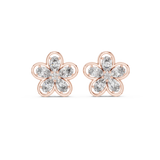 14K Solid Gold Lab Diamond Flower Cluster Earrings, Rose Gold