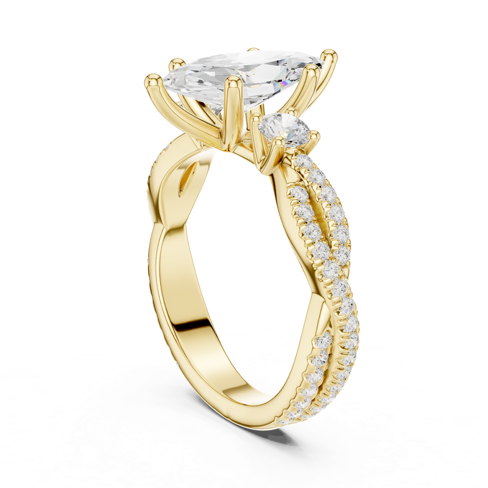 Gold Ring DDLR-281, Marquise center stone, Yellow Gold, view 1