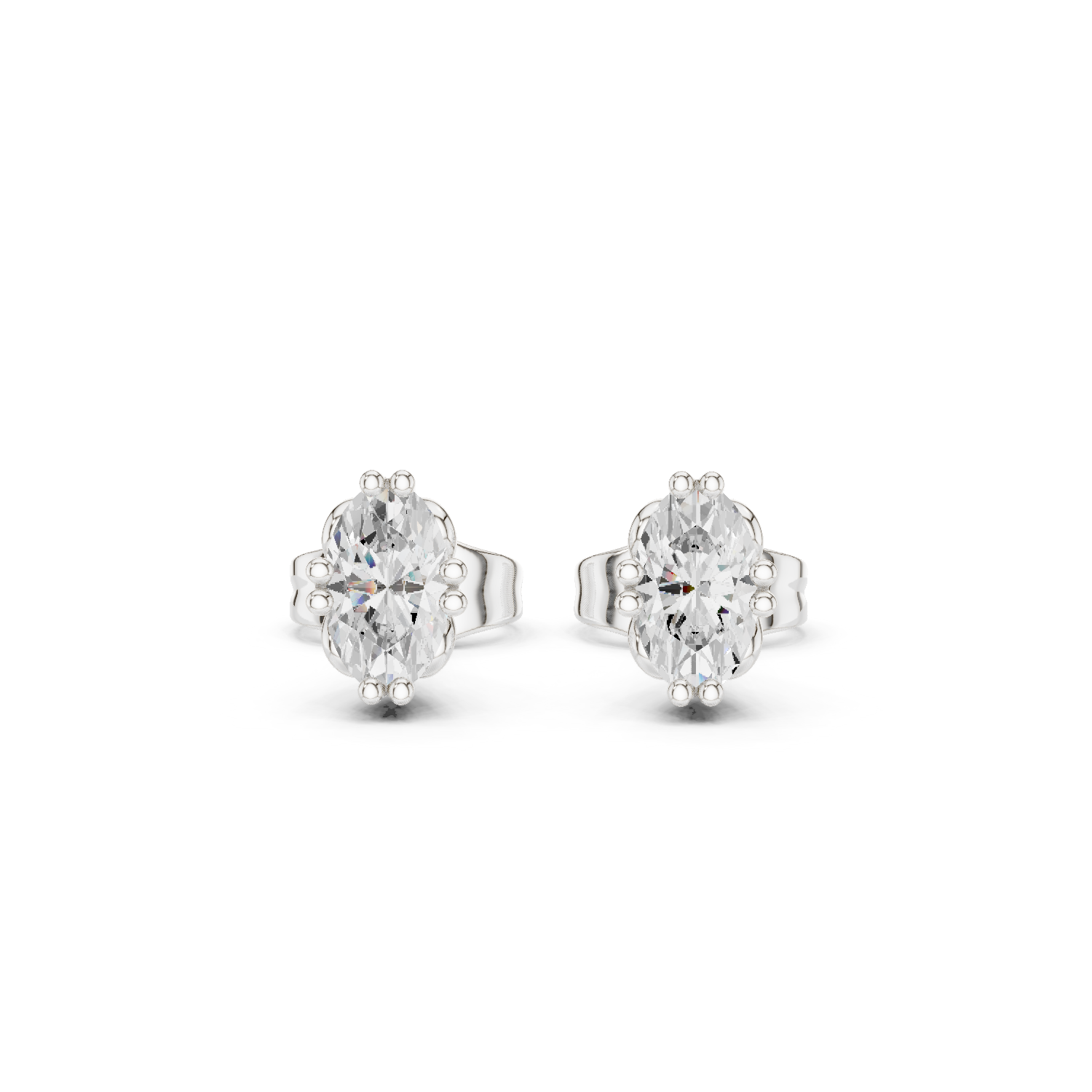 14K Solid Gold Lab Diamond Stud Earrings, White Gold