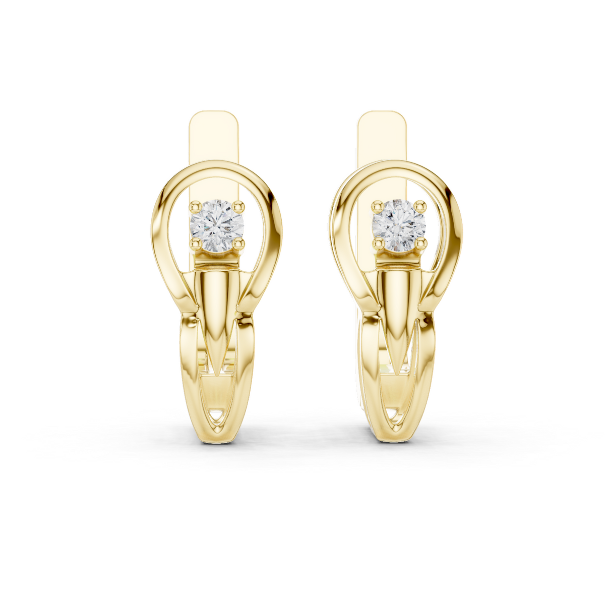 14K Solid Gold Lab Diamond Huggie Earrings, Yellow Gold