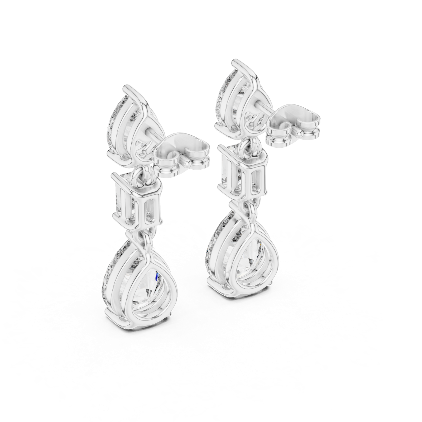 14K Solid Gold Lab Diamond Drop Earrings, White Gold, view 3