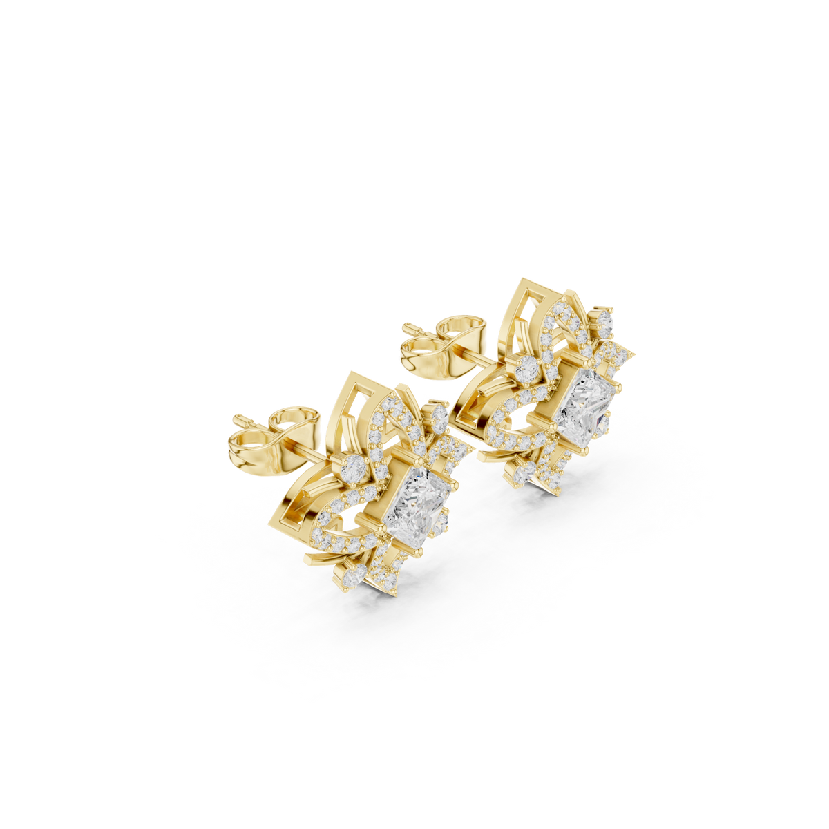14K Solid Gold Lab Diamond Flower Cluster Earrings, Yellow Gold, view 1