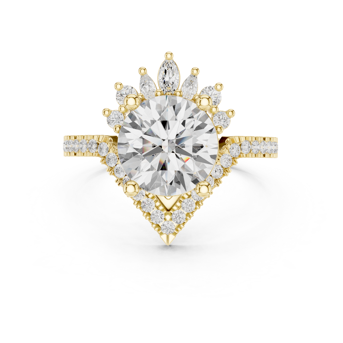 14K Solid Gold Lab Diamond Halo Ring, Yellow Gold