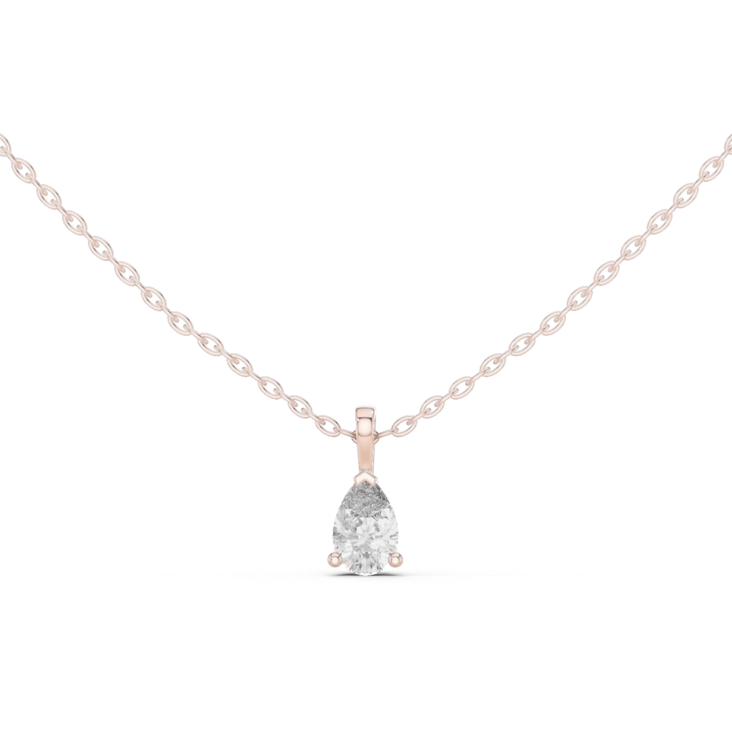 14K Solid Gold Lab Diamond Solitaire Pendant Necklace, Rose Gold
