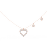 14K Solid Gold Lab Diamond Heart Pendant Necklace, Rose Gold