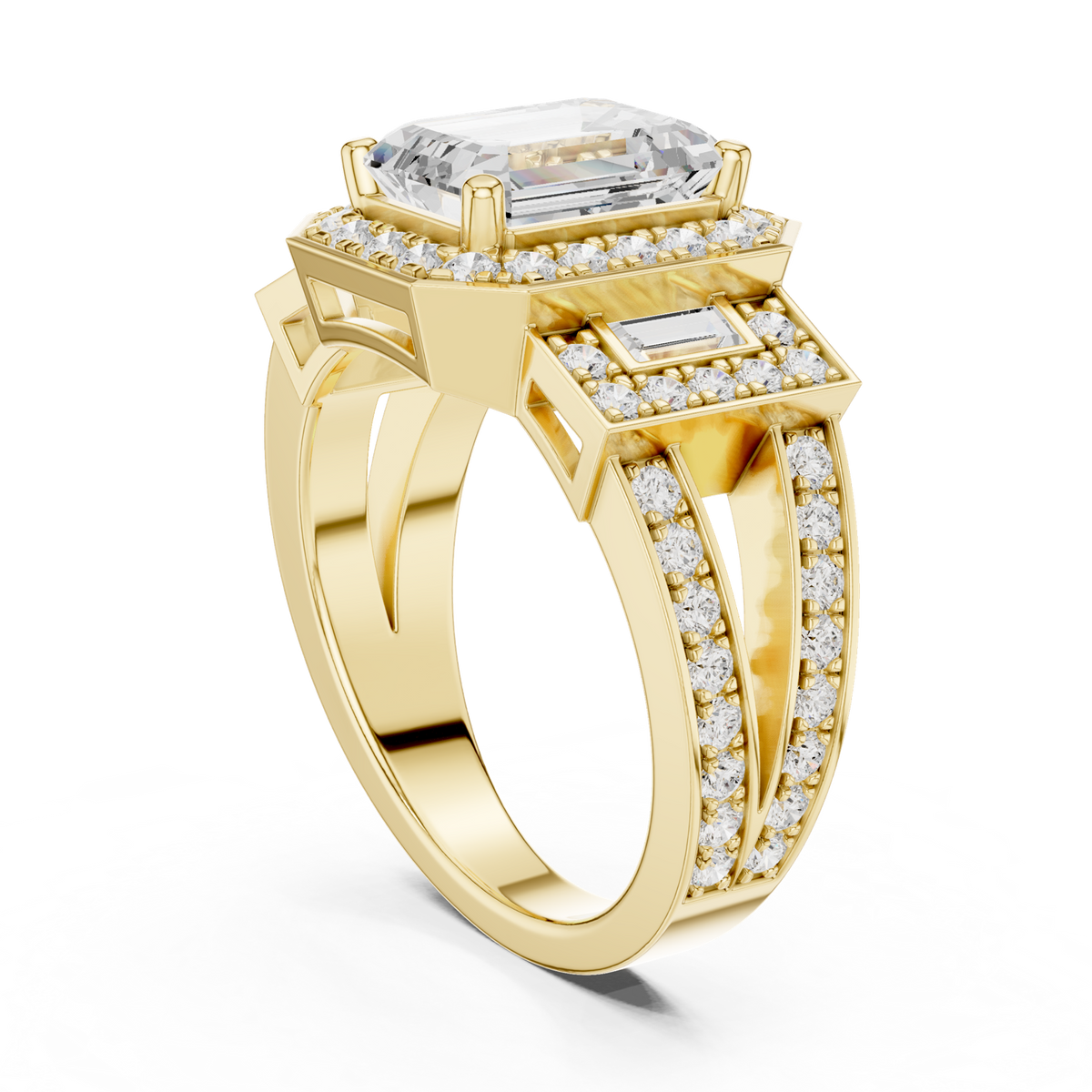 14K Solid Gold Lab Diamond Halo Ring, Yellow Gold, view 1