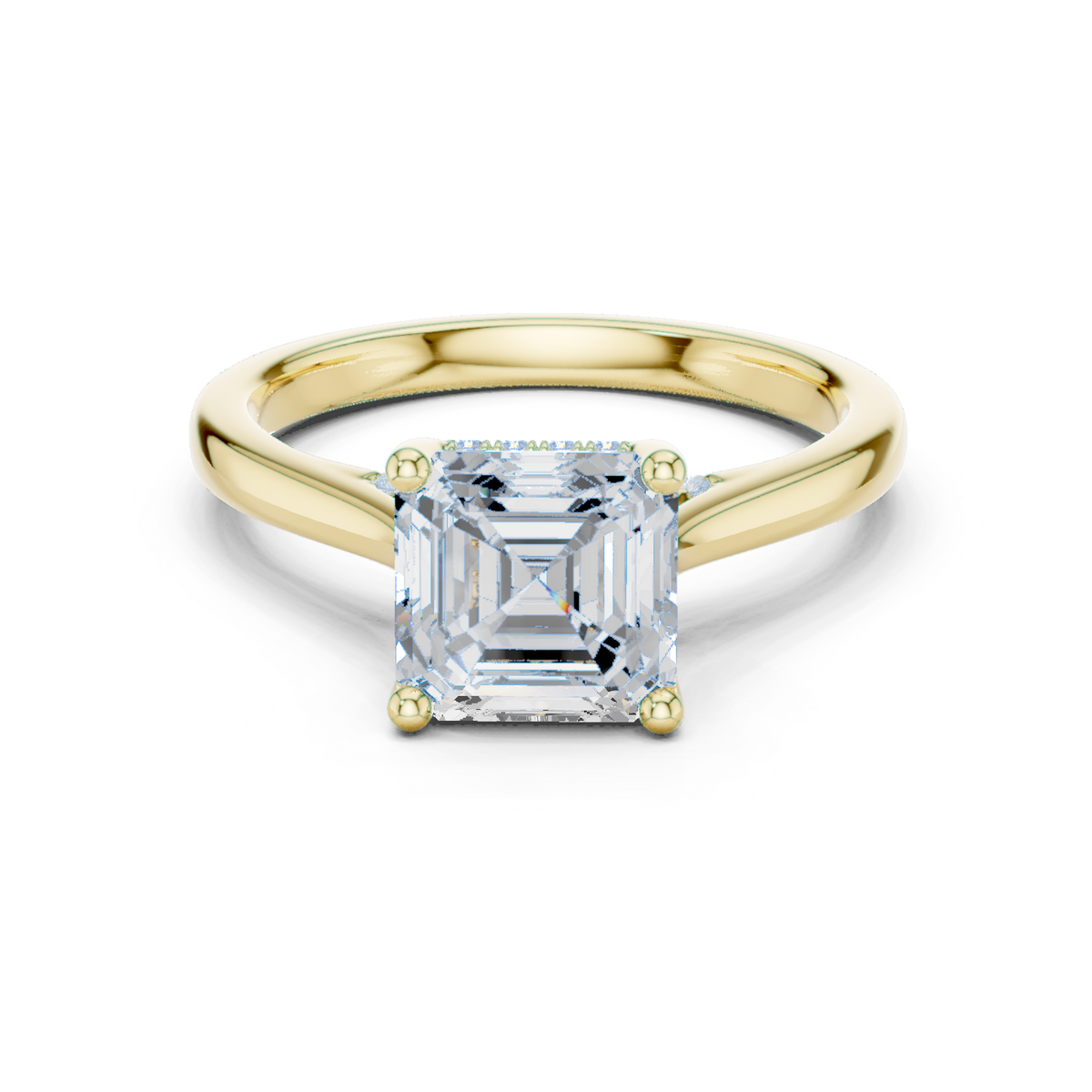Gold Ring, Asscher center stone, Yellow Gold