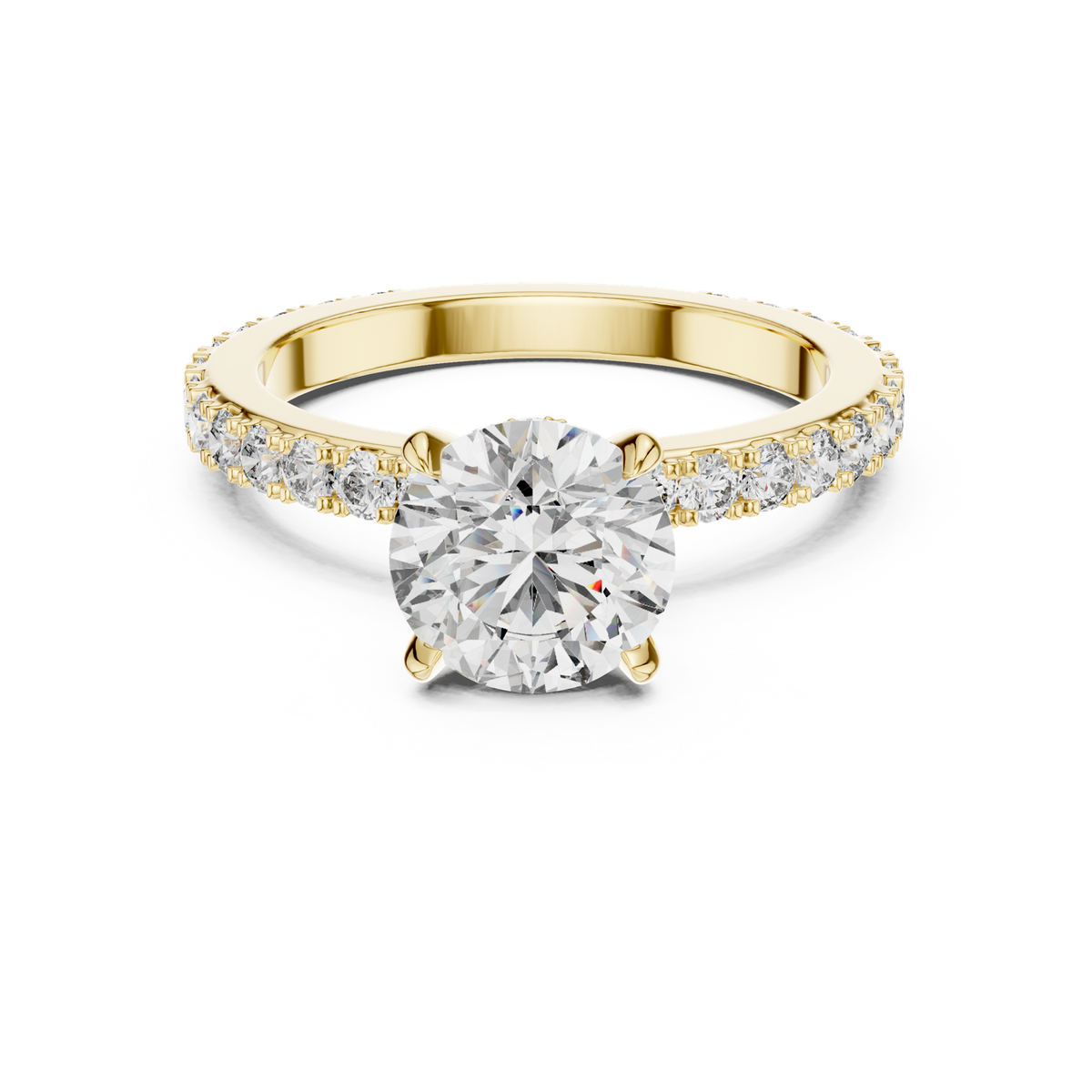 14K Solid Gold Lab Diamond Solitaire Ring, Yellow Gold