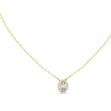 14K Solid Gold Lab Diamond Halo Pendant Necklace, Yellow Gold, view 1
