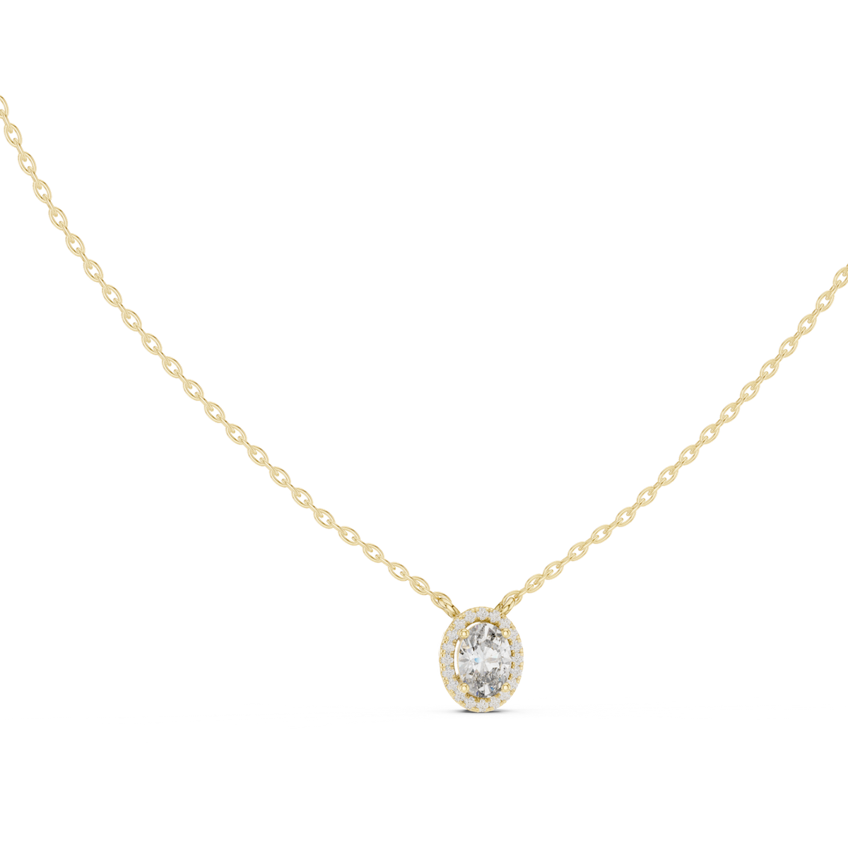 14K Solid Gold Lab Diamond Halo Pendant Necklace, Yellow Gold, view 1