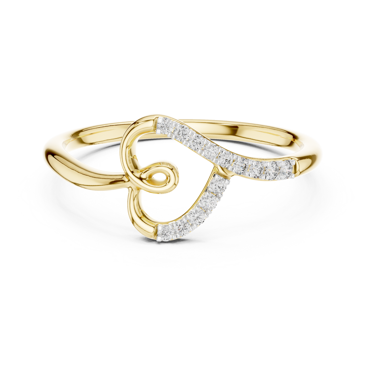 14K Solid Gold Lab Diamond Heart Twist Ring, Yellow Gold